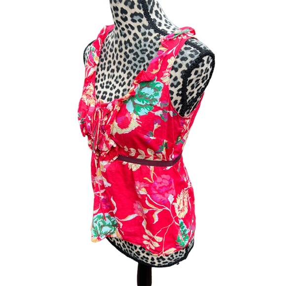 ❤️ Anthropologie Edme & Esyllte Red Floral Sleeveless Ruffle Blouse Small ❤️ - Picture 3 of 5